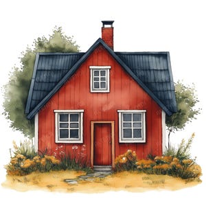 16 Clipart di cottage scandinavi ad acquerello, cottage scandinavi, case nordiche, graziosa casa di campagna scandinava, JPG di alta qualità