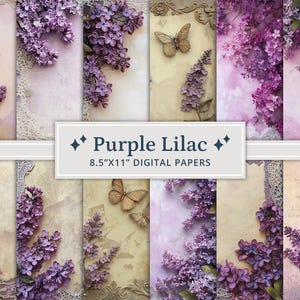 20 Vintage Shabby Chic Purple Lilac Junk Journal Paper Pack, Vintage Shabby Chic Ephemera Kit, Romantic Scrapbook Paper