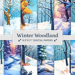 25 papiers numériques Forêt d'hiver, Forêt d'hiver, Forêt enneigée, Illustrations d'hiver, Papier d'hiver, Journal indésirable, Scrapbooking, Fabrication de cartes