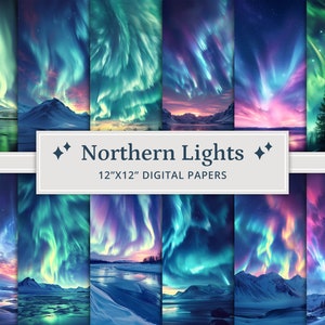 35 Northern Lights Digital Papers, Aurora Borealis Texture Background, Northern Lights Scrapbook Paper, Printable Scrapbook Paper