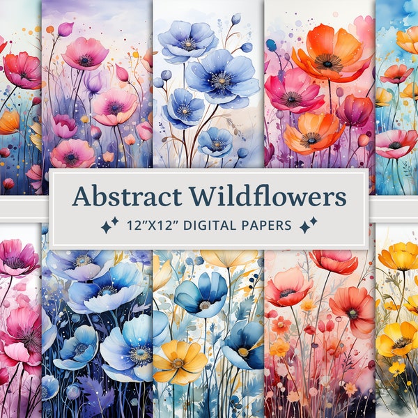 25 aquarel abstracte wilde bloemen digitale papieren, wilde bloemen digitaal papier, afdrukbare wilde bloemen, kleurrijke wilde bloemen