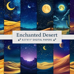 38 Fantasy Enchanted Desert Sterrennacht digitale papers, nachtelijke hemel textuur achtergrond, Enchanted Starry Night, afdrukbaar plakboekpapier