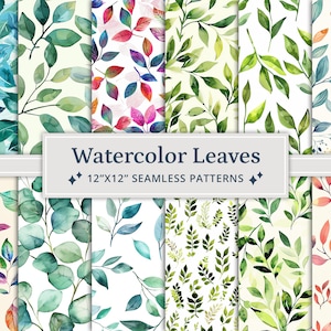 40 papiers numériques sans couture aquarelle douce feuilles, motif sans couture de verdure d'eucalyptus, papier numérique de feuille, verdure sans couture