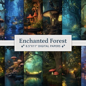 26 papiers numériques Forêt enchantée fantastique, Papier numérique Forêt mystérieuse magique, Cartes Woodland, Imprimable, Journal indésirable, Scrapbooking