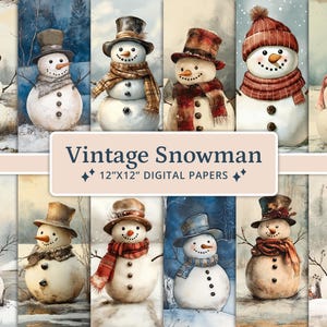 Watercolor Vintage Snowman Digital Paper Set: Christmas Scrapbooking (Digital Download)