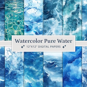 26 Watercolor Pure Water Digital Papers, Water Backgrounds, Water Digital Background, Ocean Water Textures, Sea Water, Frothy Water