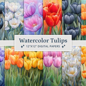 25 Watercolor Tulips Digital Papers, Tulip Digital Paper, Floral Collage Paper Pack, Floral Junk Journal Kit, Tulip Scrapbook Paper