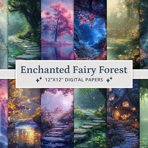 32 papiers numériques de la forêt des fées enchantée, fond de fée, arrière-plans numériques de la forêt enchantée, toile de fond fantastique, papier numérique imprimable