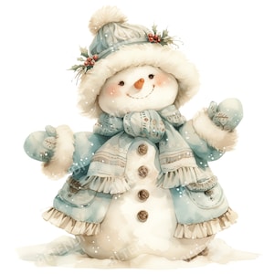23 Clipart di pupazzi di neve d'acquarello vintage, pupazzo di neve ad acquerello, pupazzo di neve carino, pupazzo di neve d'epoca, JPG di alta qualità, pupazzo di neve invernale, Natale
