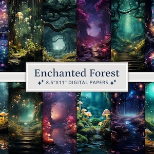 25 papiers numériques de forêt enchantée fantastique, papier numérique de forêt magique de mystère, cartes de Woodland, imprimables, journal indésirable, scrapbooking