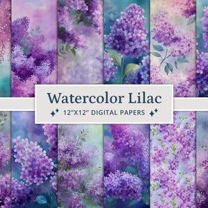 28 Watercolor Lilac Digital Papers, Floral Collage Paper Pack, Floral Junk Journal Kit, Scrapbook Paper, Printable Papers, Purple Lilac