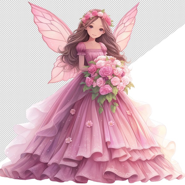 12 PNG Fairy prinsessen in roze, Fairy Princess, Floral Fairy Princess, Fairy Girl, Pink Fairy, Pink Fairy Prinsessen, transparante PNG