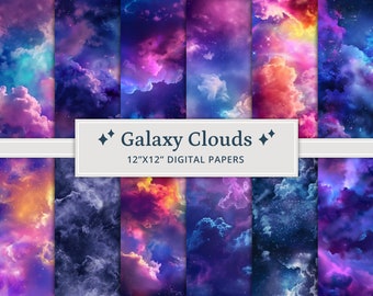 23 Galaxy Clouds Digital Papers, Scrapbooking Paper, High Resolution Cosmic Art Backgrounds, Celestial Backgrounds, Celestial Paper