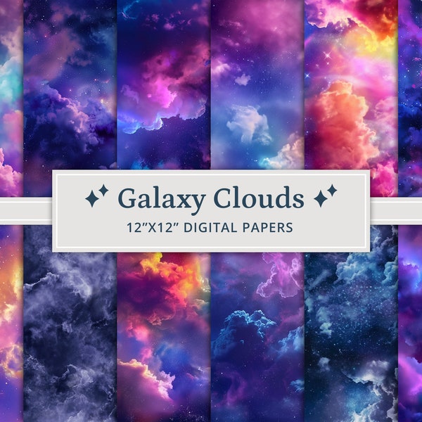 23 Galaxy Clouds digitale papers, scrapbookingpapier, kosmische kunstachtergronden met hoge resolutie, hemelse achtergronden, hemels papier