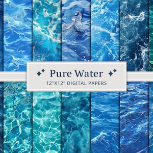 29 Pure Water Digital Papers, Water Backgrounds, Water Digital Background, Ocean Water Textures, Sea Water, Frothy Water, Blue Flag Water
