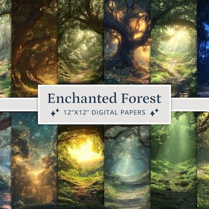 30 papiers numériques fantastiques forêt enchantée, papier numérique forêt magique mystérieuse, cartes Woodland, imprimables, journal indésirable, scrapbooking