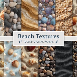 45 Beach Textures Digital Papers, Sand Texture, Pebbles Texture, Seashells Texture, Black Sand Beach, Realistic Beach Textures
