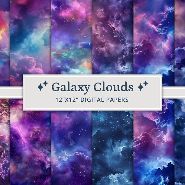 23 Galaxy Wolken Digitale Papers, Scrapbooking Papier, Hoge Resolutie Kosmische Kunst Achtergronden, Hemelse Achtergrond, Hemels Papier