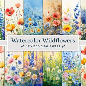 30 digitale papieren aquarel lente wilde bloemen, bloemencollagepapierpakket, Floral Junk Journal Kit, plakboekpapier, afdrukbaar papier