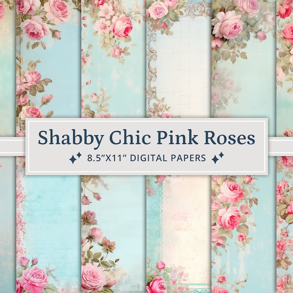 30 Shabby Chic Pink Roses Junk Journal Paper Pack, Vintage Shabby Chic Ephemera Kit, Romantisch Scrapbook Papier, Afdrukbare Rose Digitale Pagina's