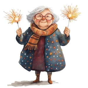 19 divertenti vecchie signore a Capodanno Clipart, JPG di alta qualità, auguri di Capodanno, divertimento di Capodanno, diario di spazzatura, lavoretti di carta digitale, album di ritagli