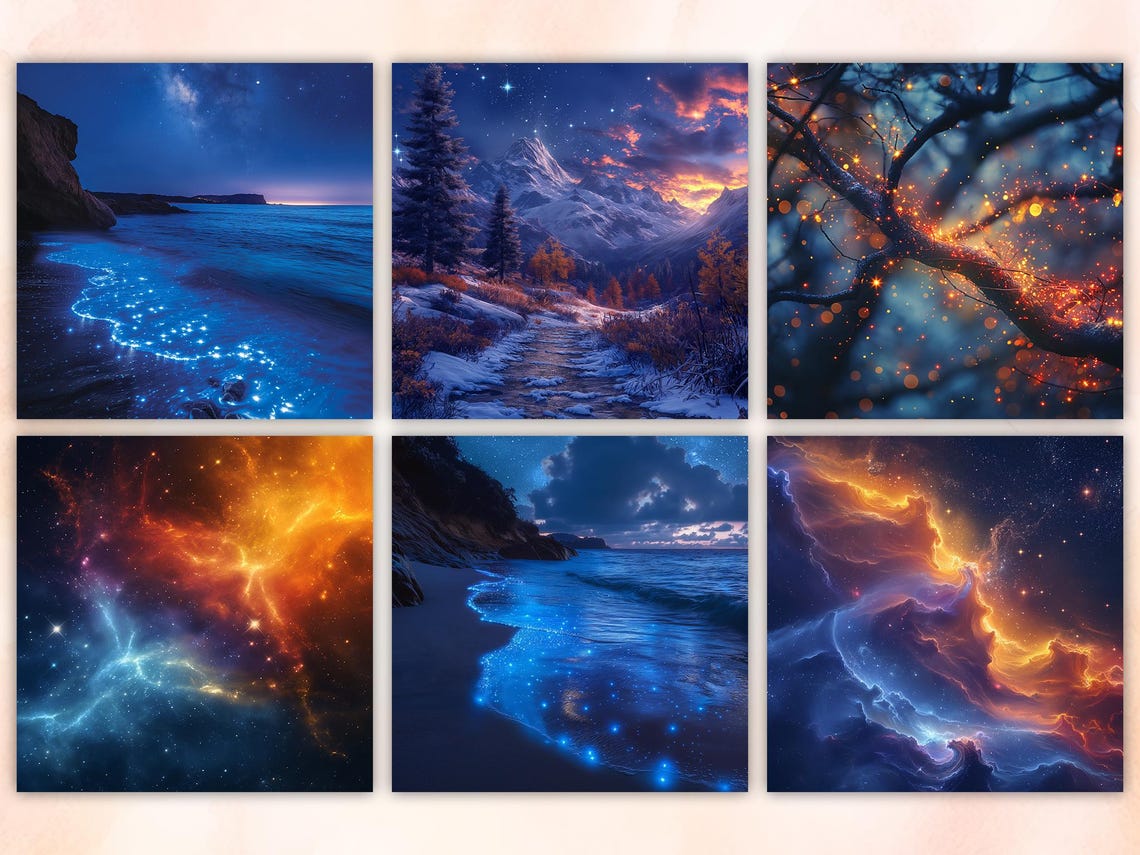 38 Magical Starry Night Digital Papers, Night Sky Texture Background ...