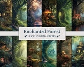 30 Fantasy Enchanted Forest Digital Papers, Magical Mystery Forest Digital Paper, Woodland Cards, Printable, Junk Journal, Scrapbooking