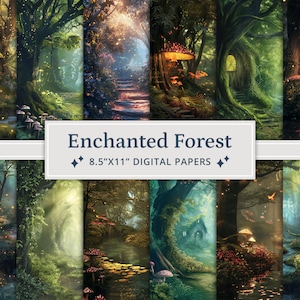 30 papiers numériques fantastiques forêt enchantée, papier numérique forêt magique mystérieuse, cartes Woodland, imprimables, journal indésirable, scrapbooking