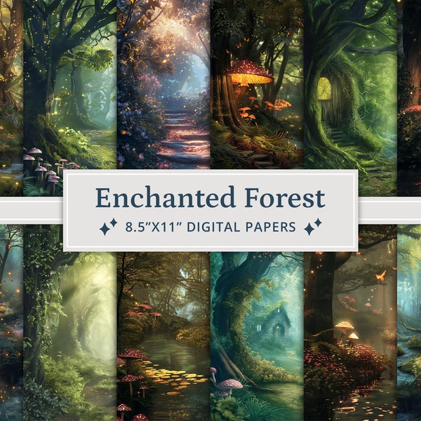 30 Fantasy Enchanted Forest Digitale Papers, Magisch Mysterie Bos Digitaal Papier, Boskaarten, Afdrukbaar, Junk Journal, Scrapbooking