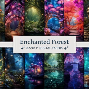 37 verzauberte Fantasiewald digitale Papiere, magische Wald Karte, bedruckbar, Junk Journal, Scrapbooking
