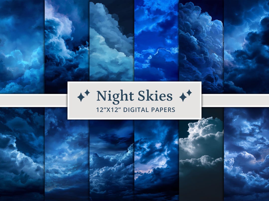 24 Night Sky Digital Papers, Printable Scrapbook Paper, Celestial ...