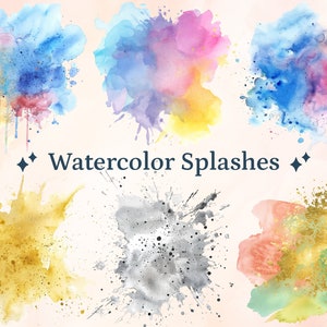Clipart 20 aquarelspatten: kleurrijke verfspatten, png (digitale download)