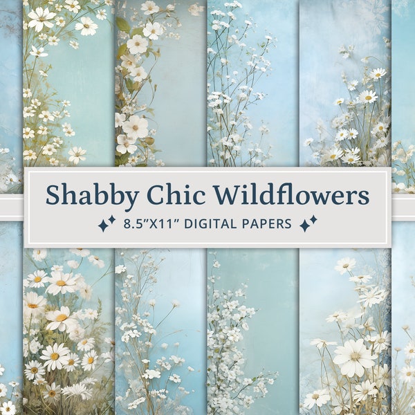 30 Shabby Chic Wildflowers Junk Journal Paper Pack, Vintage Shabby Chic Ephemera Kit, Romantisch Scrapbook Papier, Afdrukbare digitale pagina's