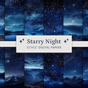 32 papiers numériques Nuit étoilée, fond de texture de ciel nocturne, papier de scrapbooking étoiles de nuit, papier céleste, papier de scrapbooking imprimable