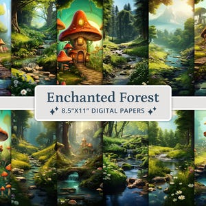 20 papiers numériques fantastiques forêt enchantée, papier numérique forêt magique mystérieuse, cartes Woodland, imprimables, journal indésirable, scrapbooking