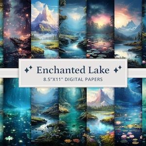 29 Enchanted Lake Digital Papers, Printable Digital Paper, Lake Background, Nature Lake Landscape Backdrop