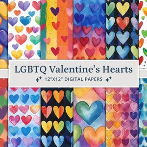 30 LGBTQ Valentine's Day Hearts Digital Papers, Valentine's Hearts, LGBTQ, Valentine Backgrounds, Junk Journal, Scrapbooking, Card Making