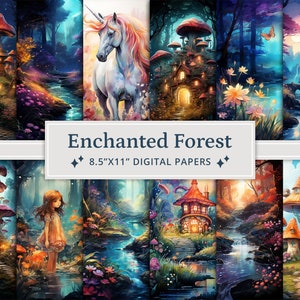 30 digitale papers Fantasy Enchanted Forest, Magical Mystery Forest digitaal papier, boskaarten, afdrukbaar, junkjournal, scrapbooking