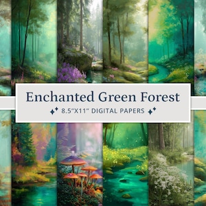 25 papiers numériques Forêt verte enchantée, Papier numérique Forêt mystérieuse magique, Cartes des bois, Imprimable, Journal indésirable, Scrapbooking