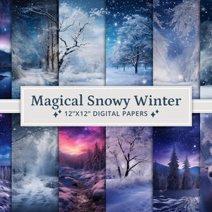 27 Magical Snowy Winter Digital Papers, Snowflakes, Winter Landscape, Winter Paper, Junk Journal, Scrapbooking, Card Making