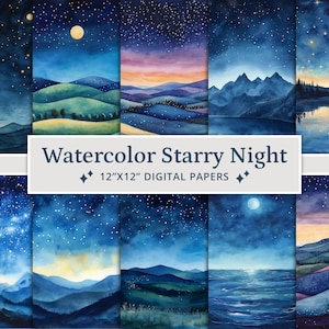 25 digitale papieren aquarel sterrennacht, textuur achtergrond nachtelijke hemel, Galaxy plakboek, afdrukbaar plakboekpapier