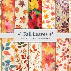 25 papeles digitales de hojas de otoño en acuarela, papel digital de hojas de otoño, efímeras de otoño, descarga de Junk Journal, Scrapbooking, fabricación de tarjetas