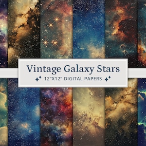 38 vintage Galaxy Stars digitale papers, afdrukbaar plakboekpapier, plakboek melkweg, aquarel texturen, sterrenhemel, sterrennacht