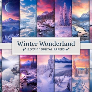 30 papiers numériques Winter Wonderland, paysage boisé d'hiver à imprimer, pages de forêt enneigée, journal indésirable, scrapbooking, fabrication de cartes