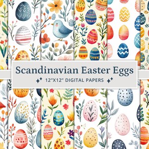 21 Oeufs de Pâques scandinaves à l'aquarelle, papiers numériques, Oeufs de Pâques, Oeufs de Pâques peints à la main, Scrapbooking, Carnets indésirables, Fabrication de cartes