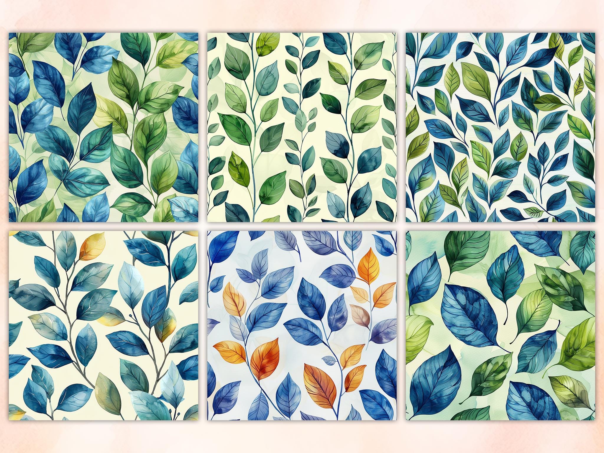 20 Seamless Watercolor Gentle Leaves Digital Papers, Eucalyptus ...