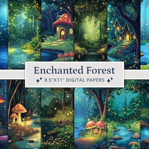 25 papiers numériques de forêt enchantée fantastique, papier numérique de forêt magique de mystère, cartes de Woodland, imprimables, journal indésirable, scrapbooking