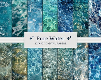 30 Pure Water Digital Papers, Water Backgrounds, Water Digital Background, Ocean Water Textures, Turquoise Water, Sea Water, Frothy Water