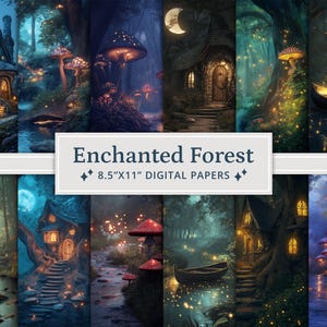 26 papiers numériques Forêt enchantée fantastique, Papier numérique Forêt mystérieuse magique, Cartes Woodland, Imprimable, Journal indésirable, Scrapbooking