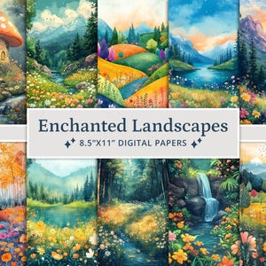 32 papiers numériques Aquarelle paysages enchantés, Papier numérique Forêt enchantée, Papiers imprimables, Journal indésirable, Scrapbooking